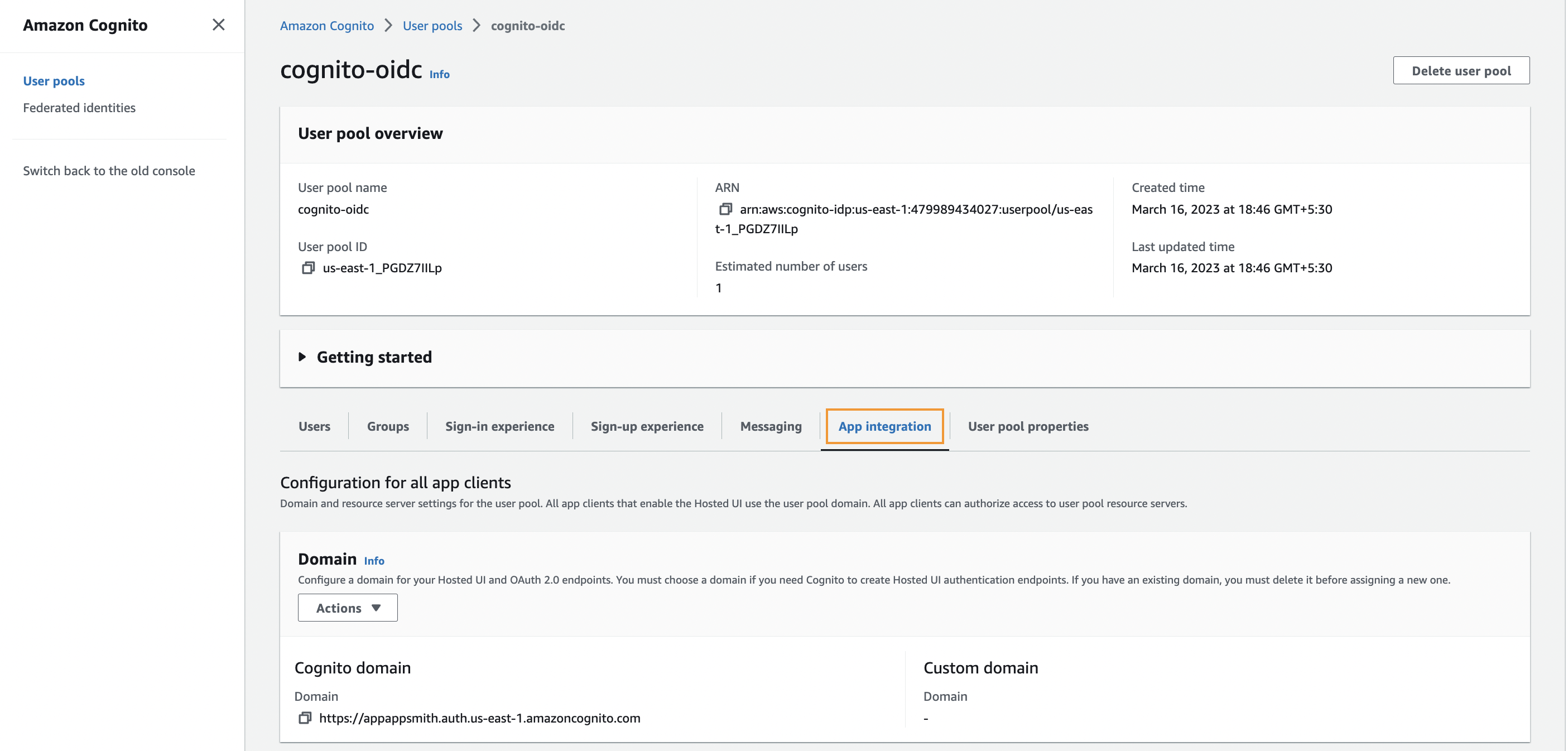 Domain and app client configuration image